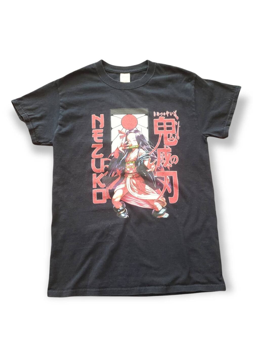 Anime Print Black Short Sleeved Shirt - Size Small